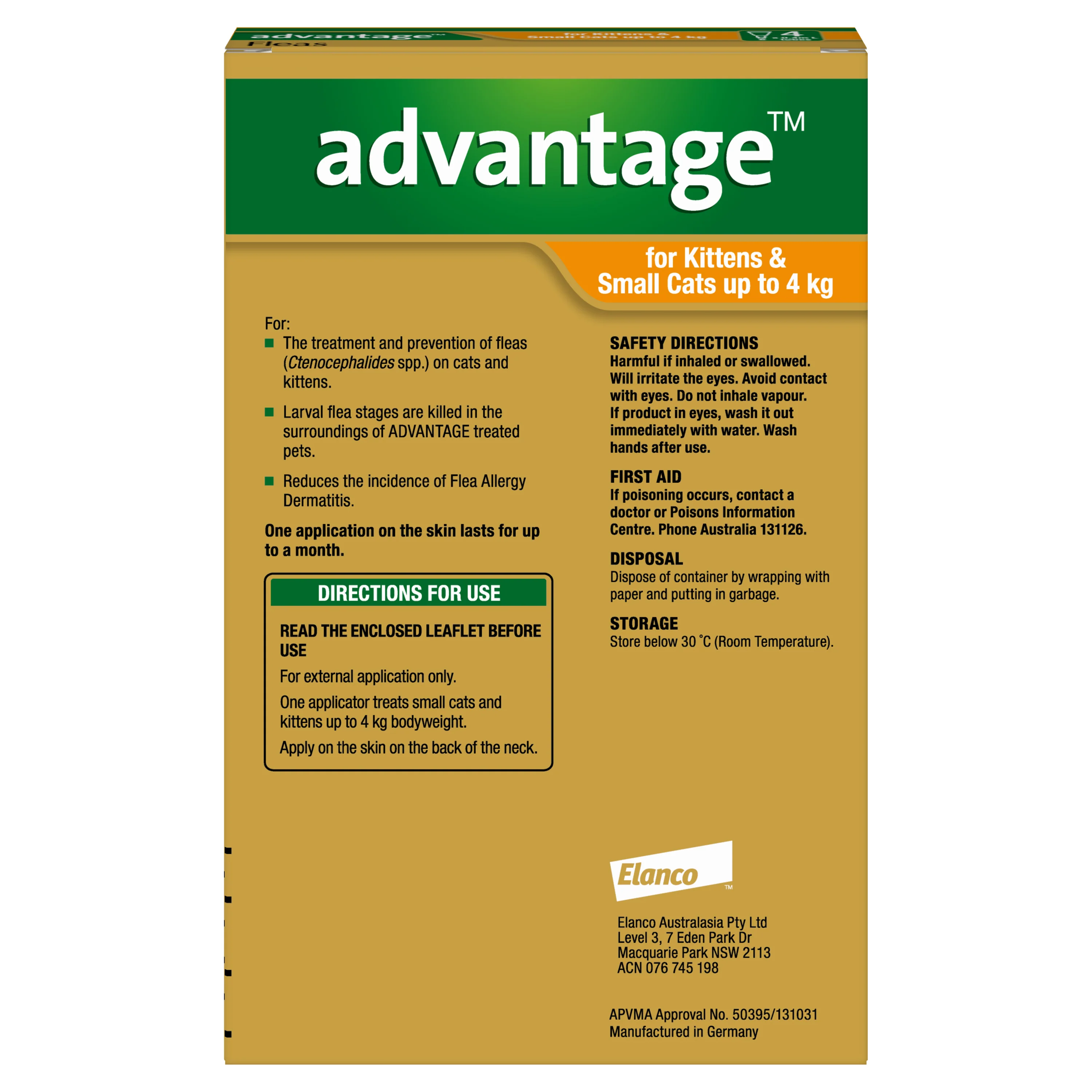 Advantage - Flea Treatment for Cats up to 4kg (4pk) - Image 2