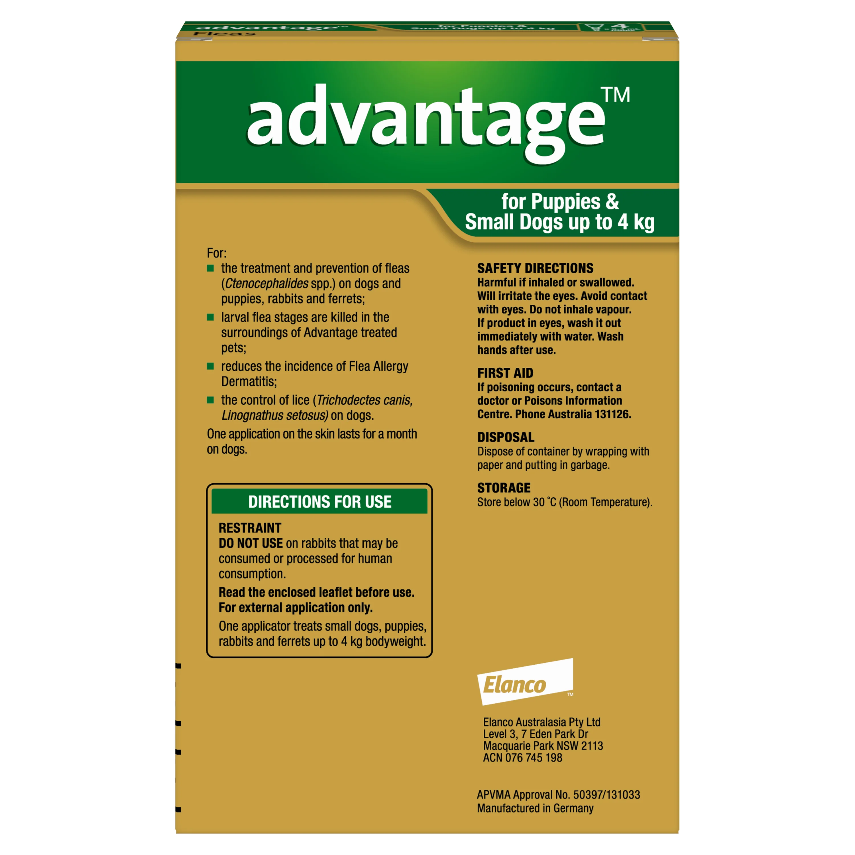 Advantage - Flea Treatment for Puppies and Dogs up to 4kg (4pk) - Image 2