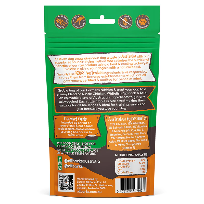 All Barks - Farmers Nibbles Chicken & Whitefish & Spinach & Kelp (100g) - Image 2