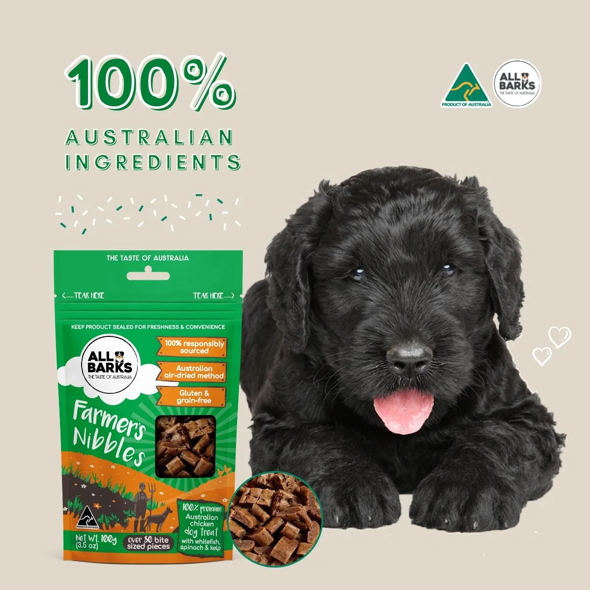 All Barks - Farmers Nibbles Chicken & Whitefish & Spinach & Kelp (100g) - Image 4