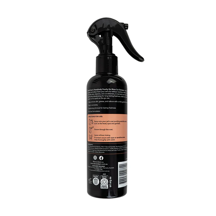 Dan & Sam Pawsitively Peachy No Rinse Cat Shampoo Spray 250ml - Image 2