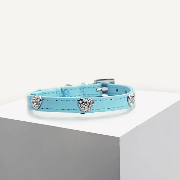 Dan & Sam - Vegan Leather Cat Collar (Blue Hearts)