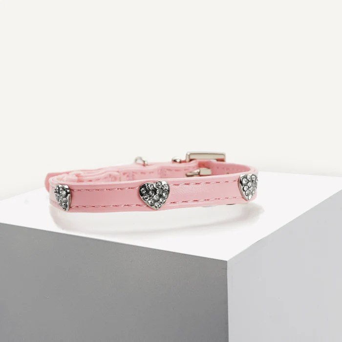 Dan & Sam - Vegan Leather Cat Collar (Blush Hearts)