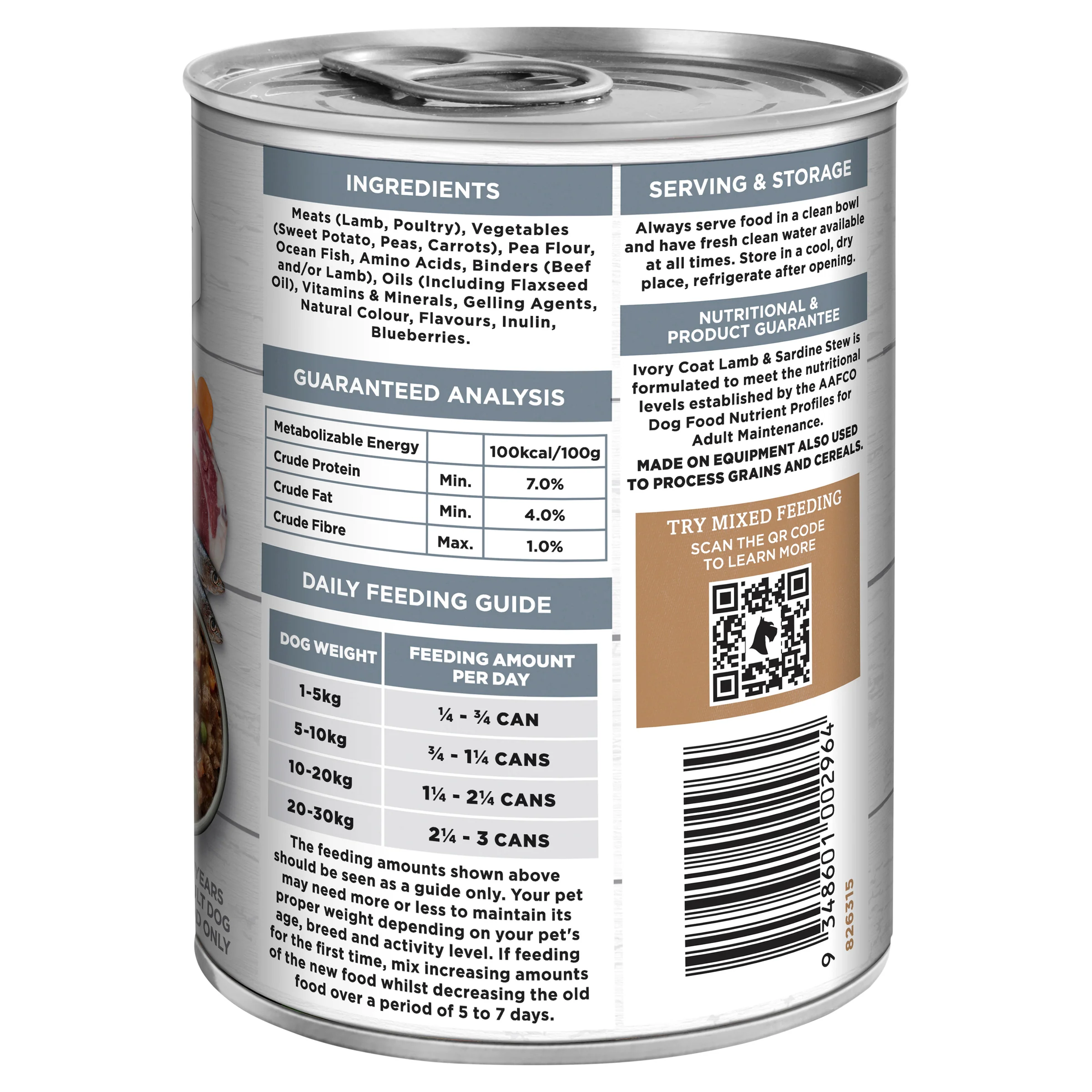 Ivory Coat - Grain Free Adult Wet Dog Food Lamb & Sardine Stew (400g) - Image 3