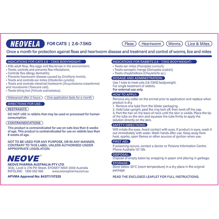 NEOVELA for Cats & Rabbits (2.6-7.5kg) 4 Pack - Image 3