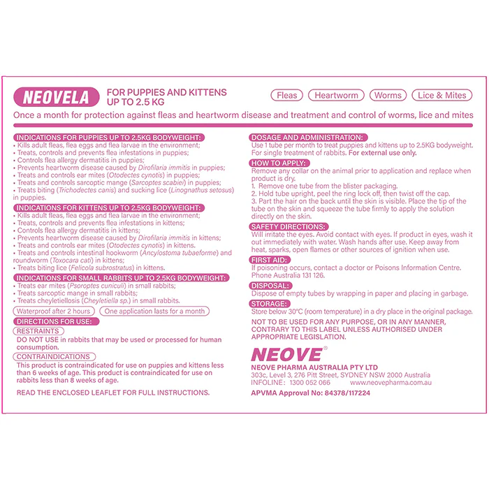 NEOVELA for Puppies, Kittens & Rabbits (Up to 2.5kg) 4 Pack - Image 3
