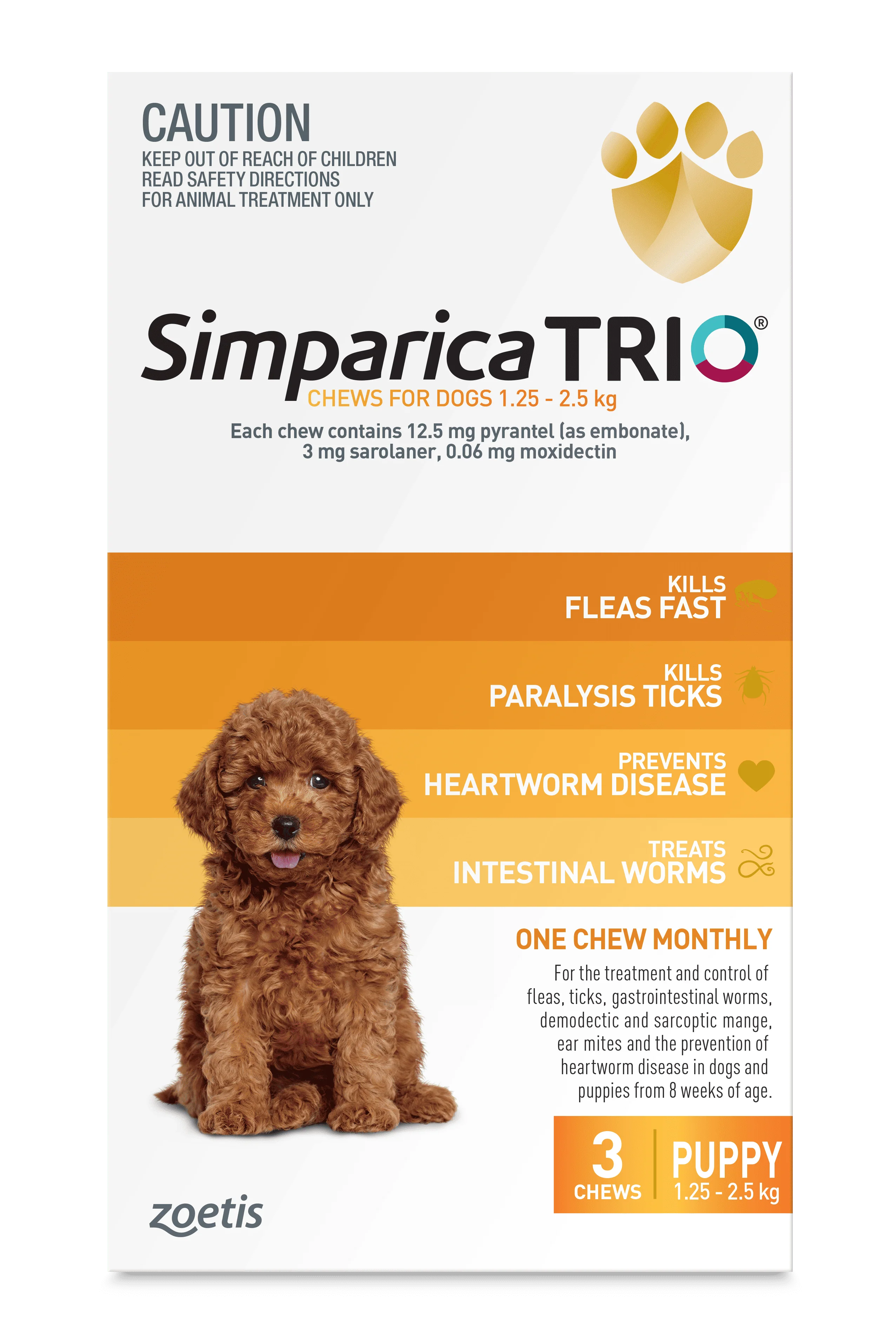Simparica Trio - Chews for Puppies 1.25-2.5kg (3pk)