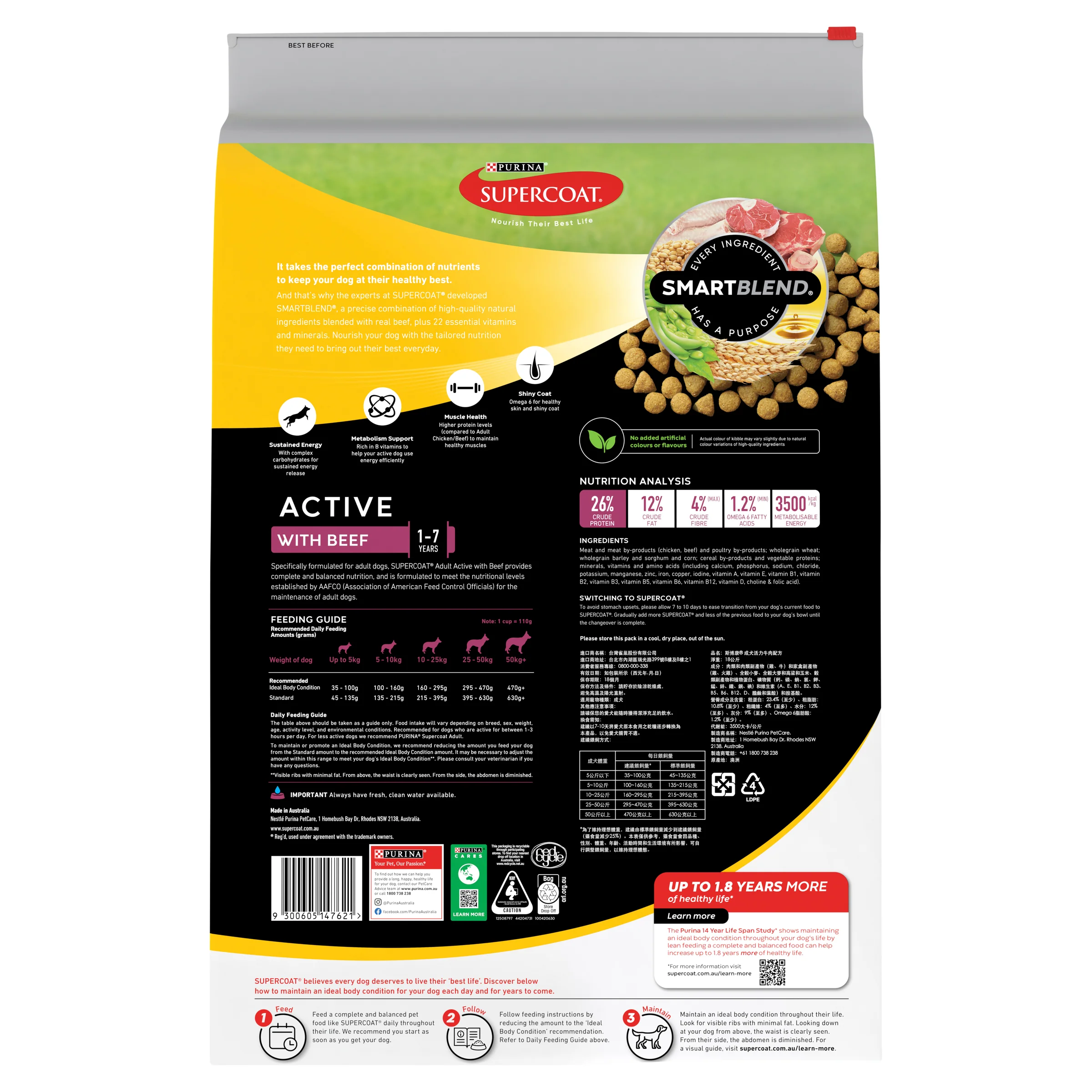 Supercoat - Active with Beef Dog Dry Food (18kg) - Image 3