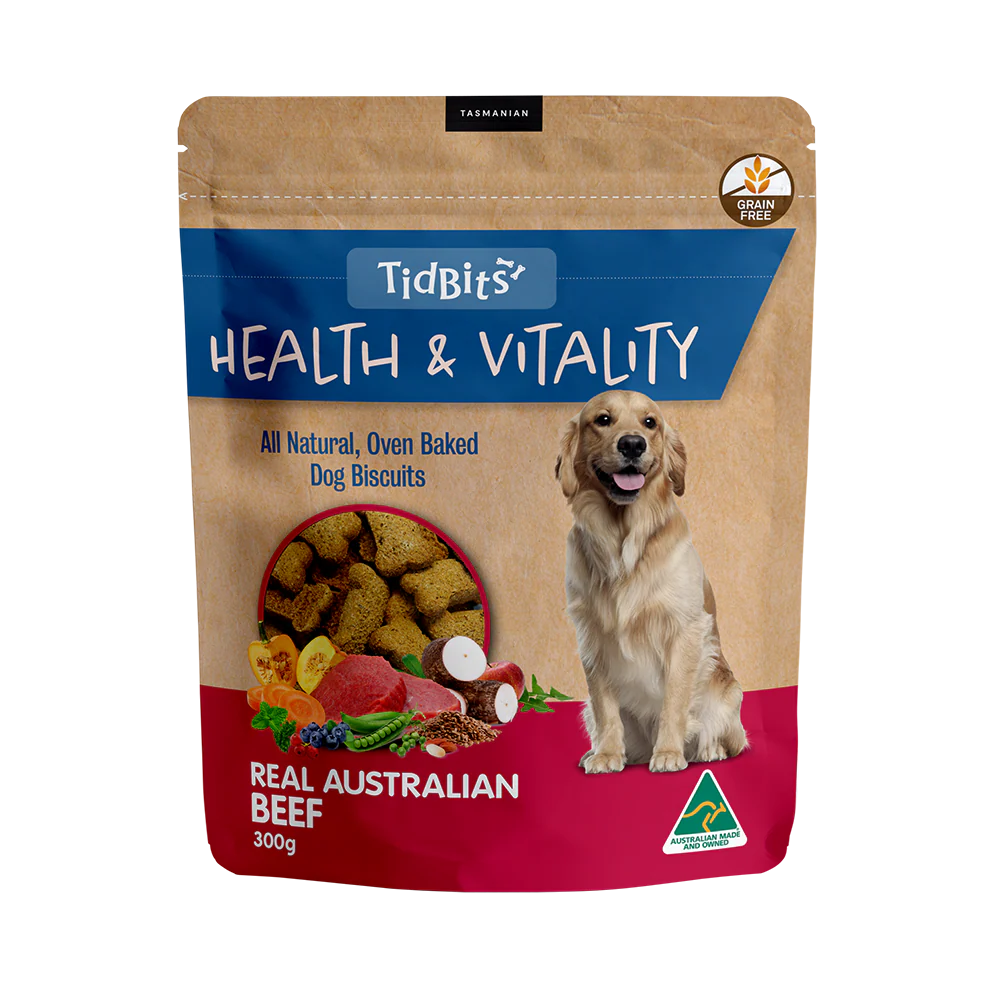 TidBits - Health & Vitality Grain Free Beef Dog Biscuits (350g)