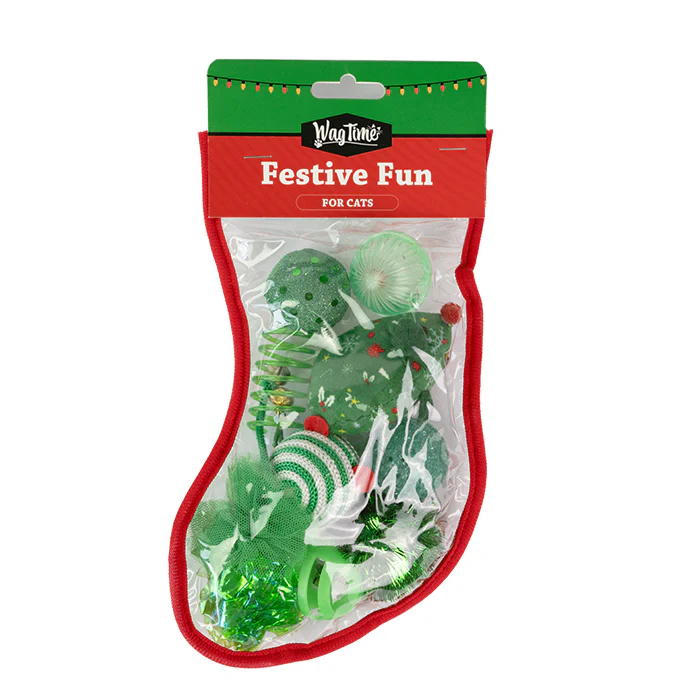 WagTime Christmas Festive Green Cat Stocking