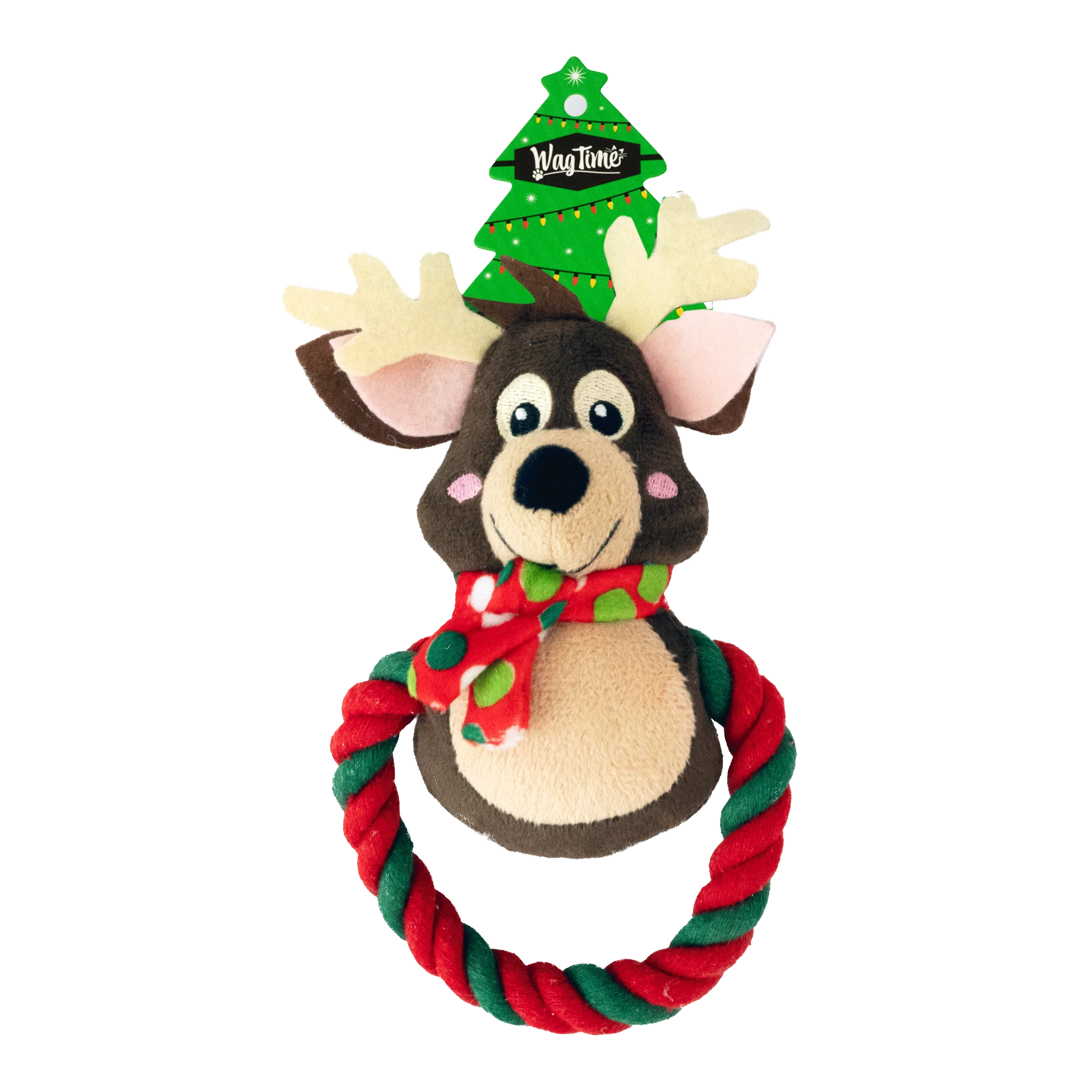WagTime Christmas Reindeer Small Ring Tug Rope