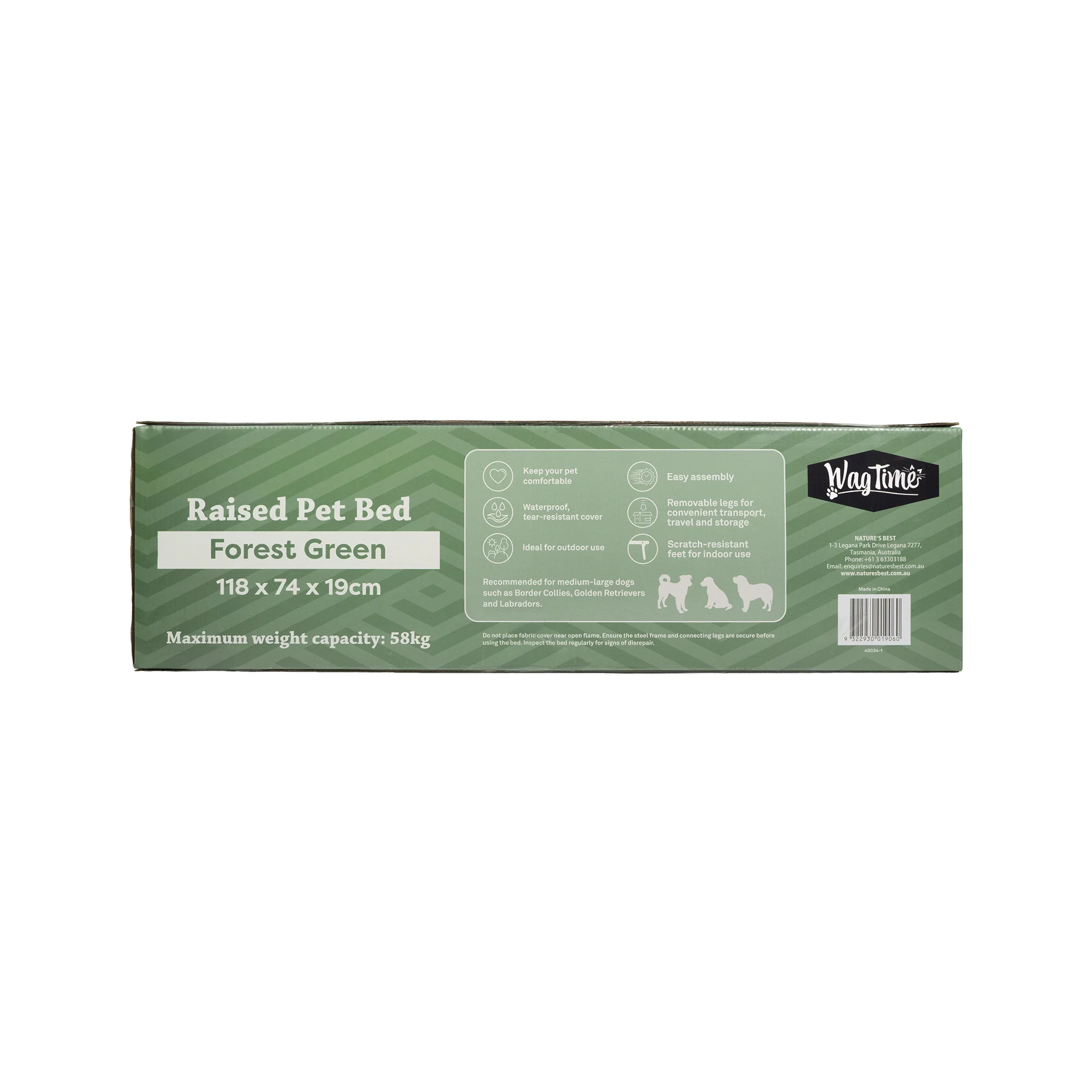 WagTime Raised Pet Bed 118cm - Forest Green - Image 3