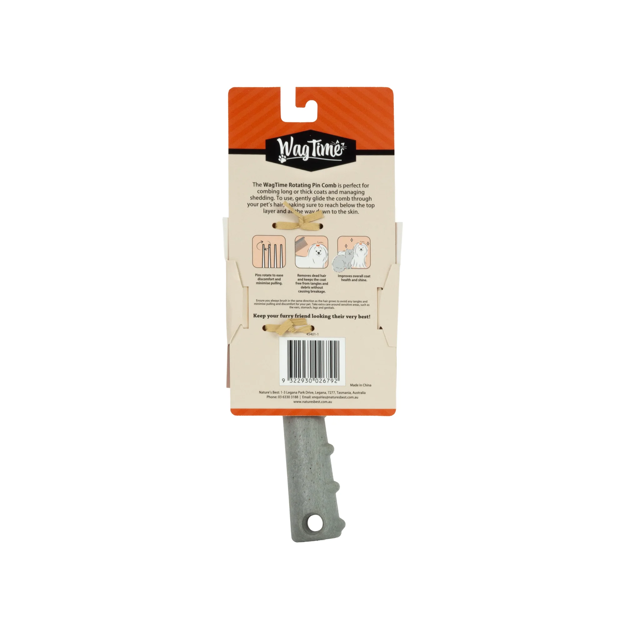 WagTime Recycled Rotating Wide Tooth Pin Comb - Image 3